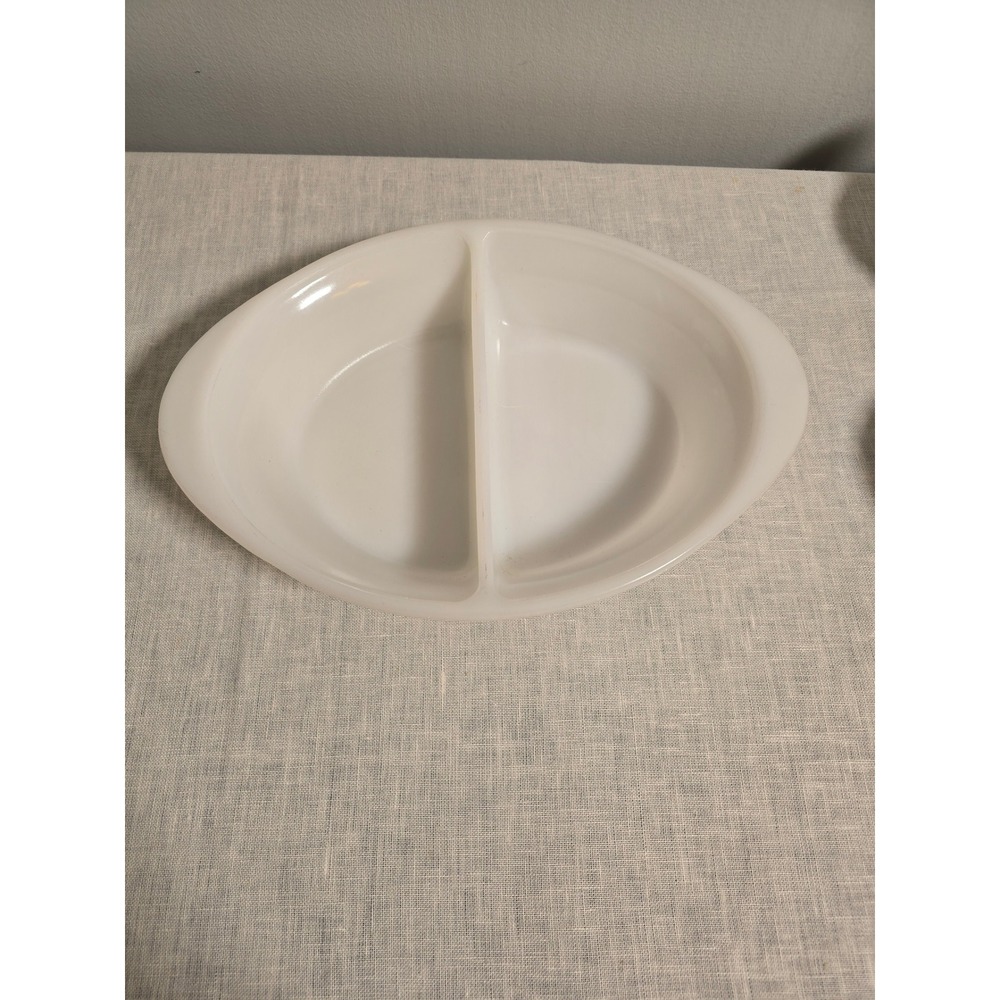 Glasbake Serving Dish White Milk Glass Divided Oval Casserole 12"